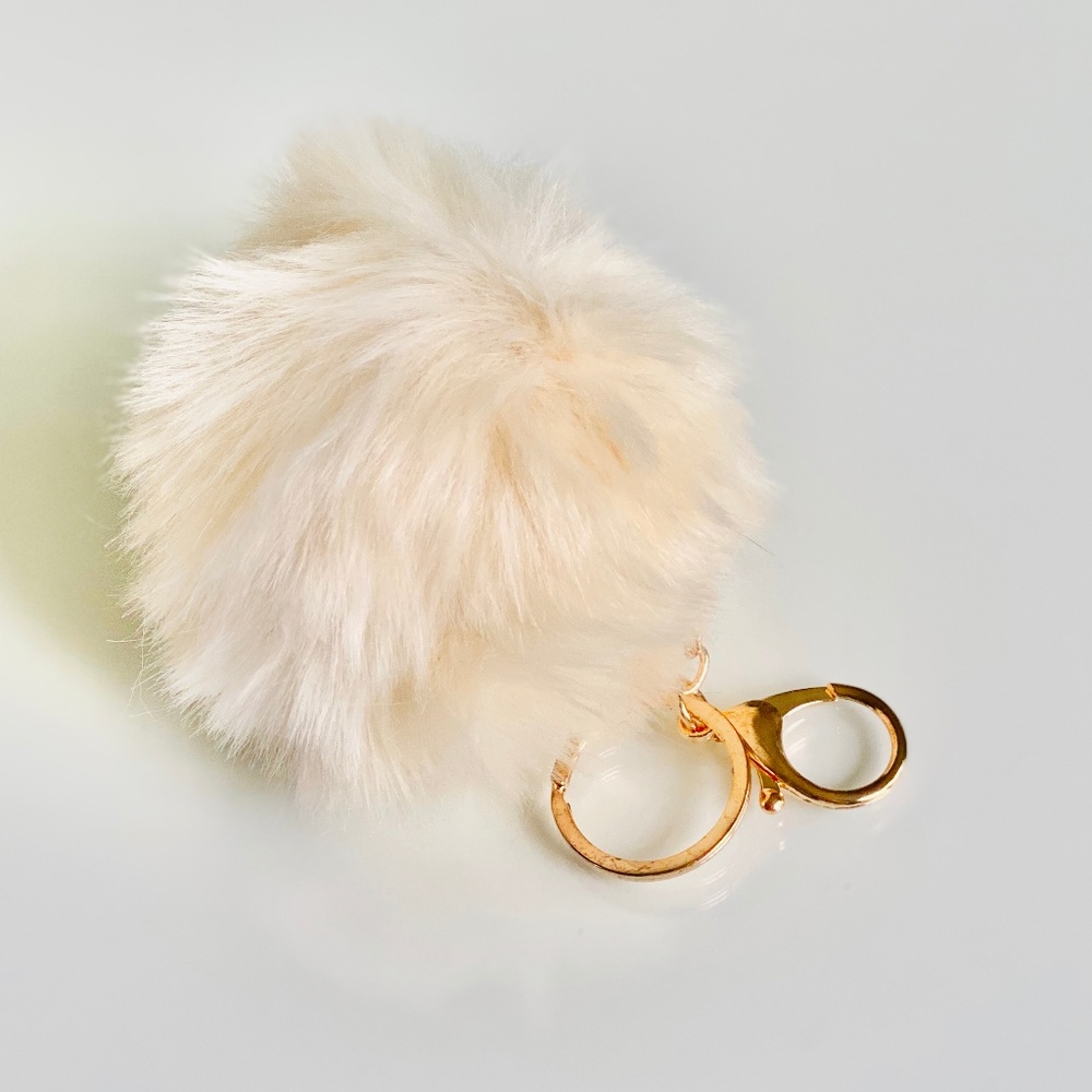 Ivory Faux Fur Pompom Keychain